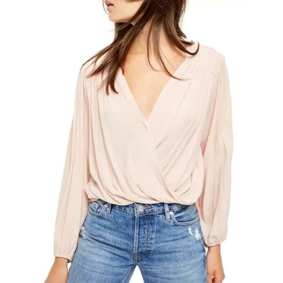 Free People Tops - Free People Check on It Pink Nectar Pleated Wrap Top Medium